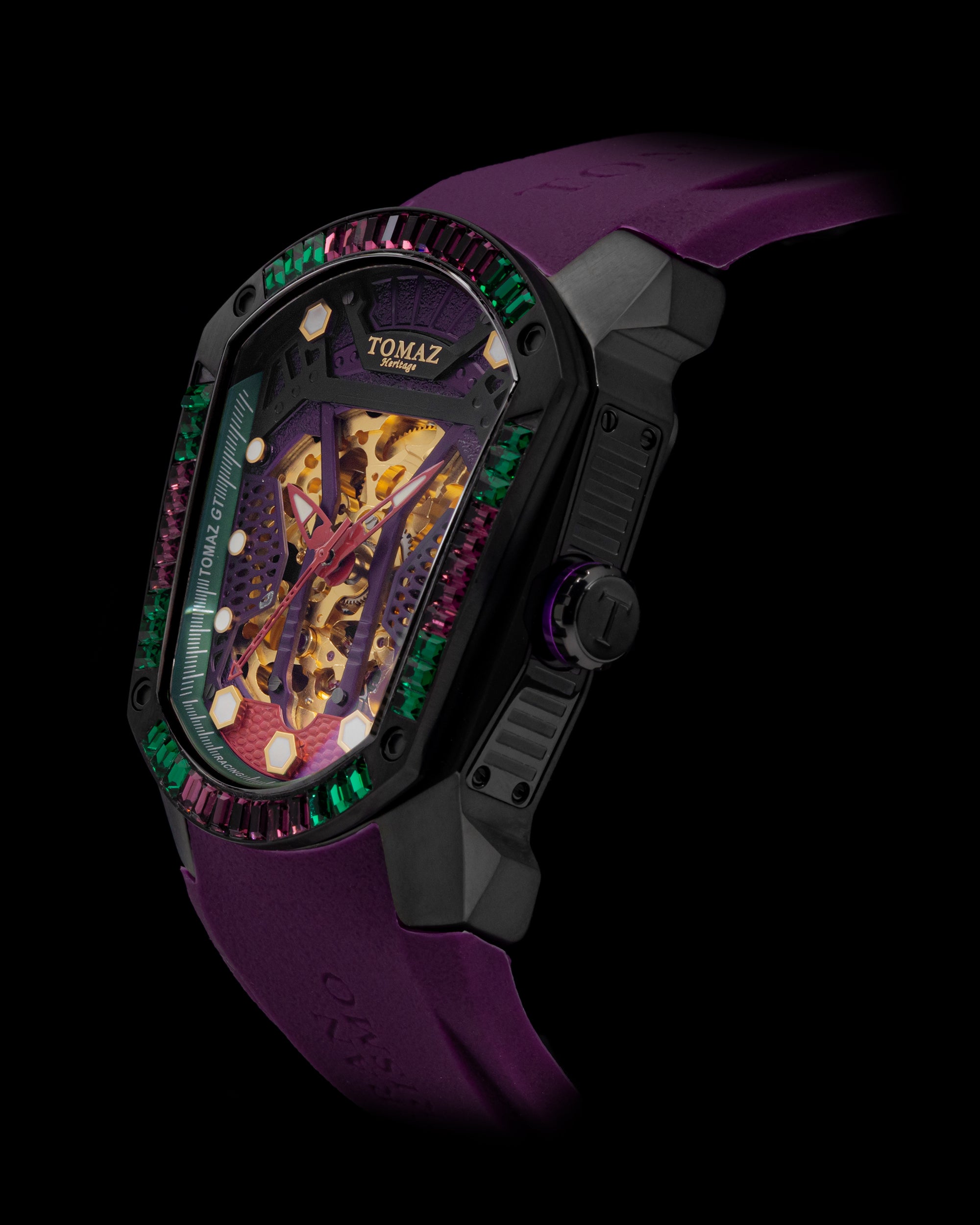 GT Skeleton TW028-D18 (Purple) with Purple Green Swarovski (Purple Rubber Strap)