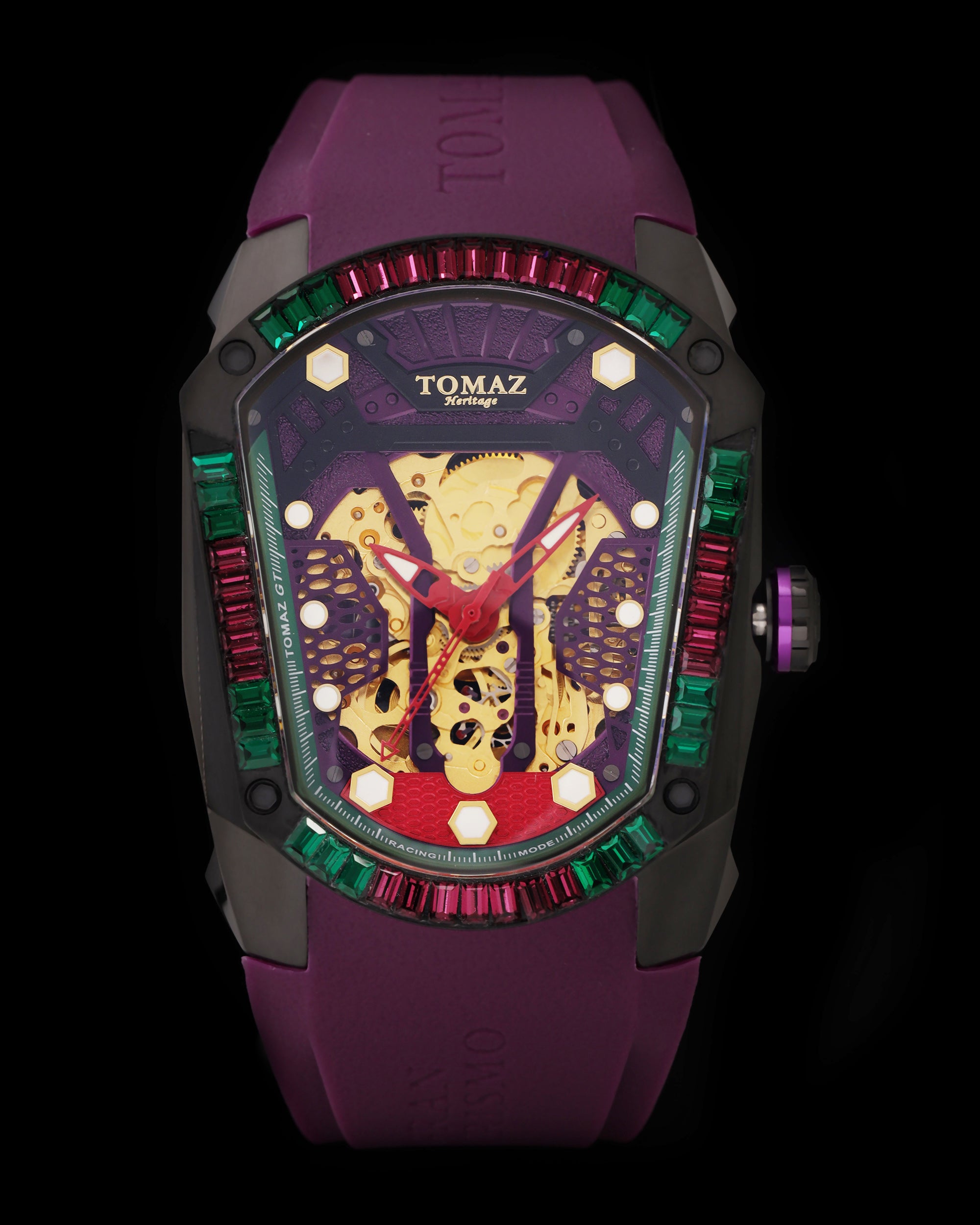 GT Skeleton TW028-D18 (Purple) with Purple Green Swarovski (Purple Rubber Strap)