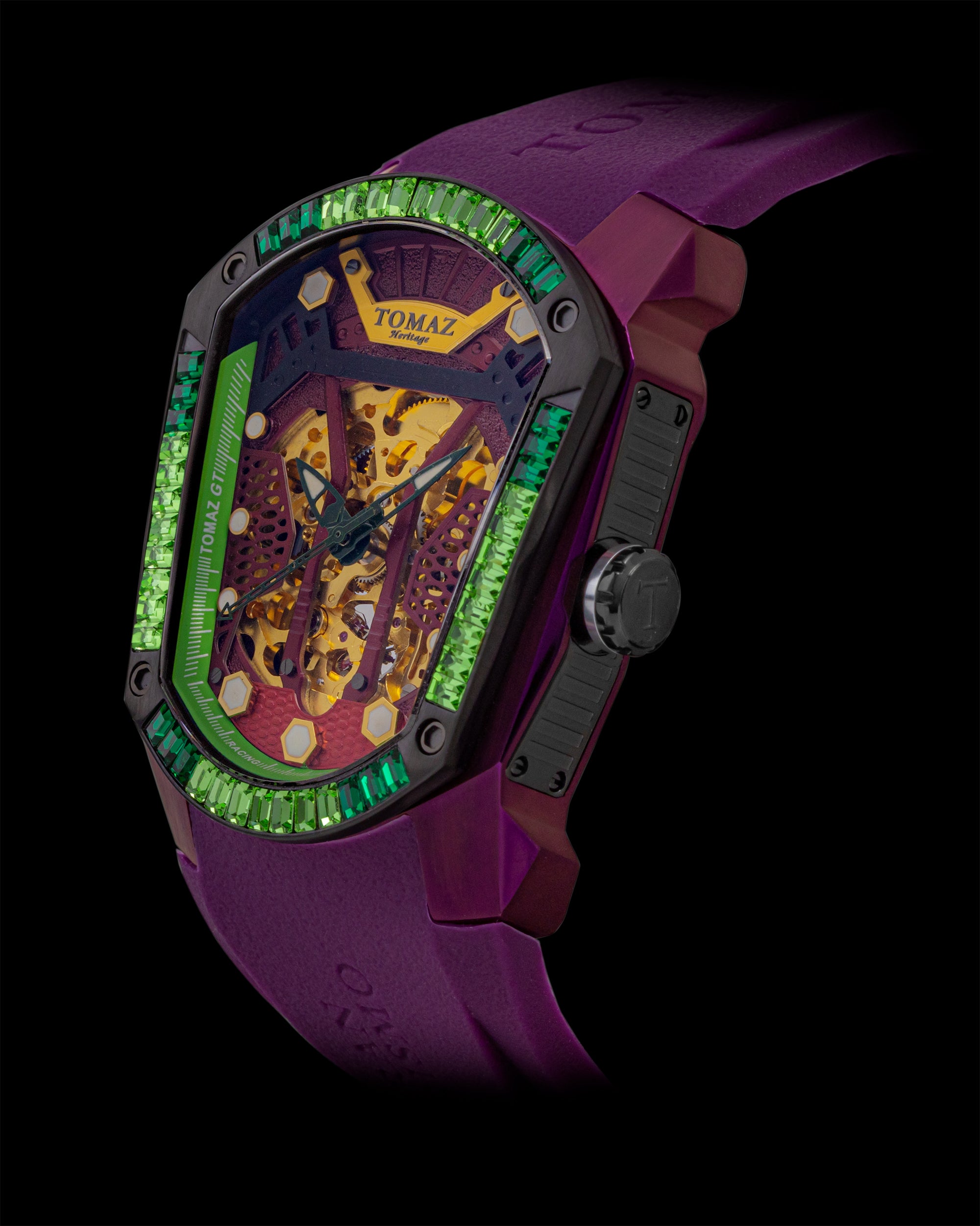 GT Skeleton TW028-D19 (Purple) with Purple Green Swarovski (Purple Rubber Strap)