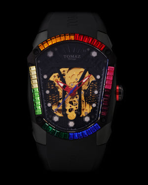 
                  
                    Load image into Gallery viewer, GT Skeleton TW028-D21 (Black) with Rainbow Swarovski (Black Rubber Strap)
                  
                