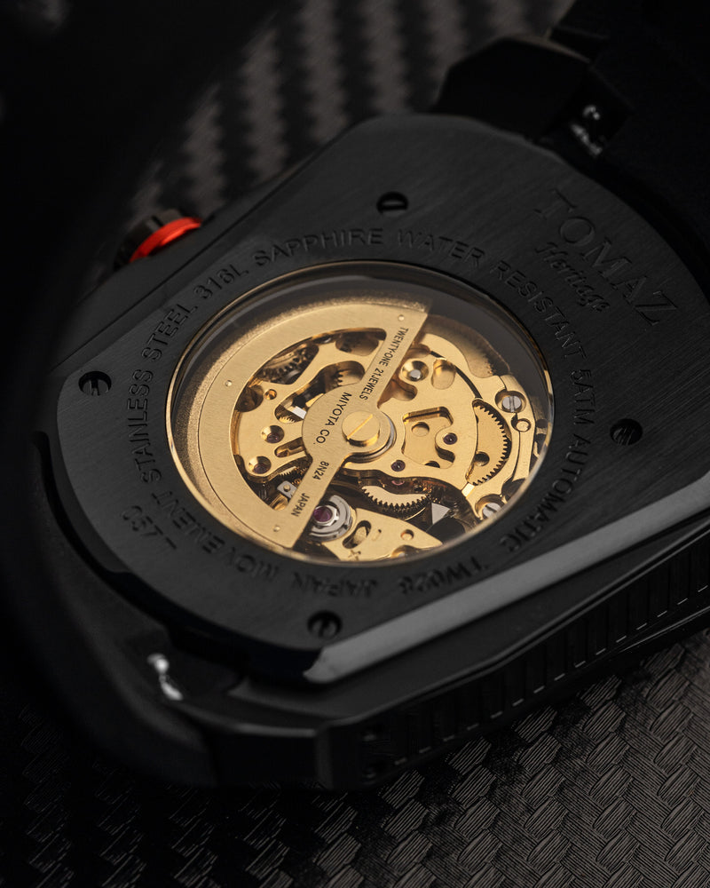 
                  
                    Load image into Gallery viewer, GT Skeleton TW028-D21 (Black) with Rainbow Swarovski (Black Rubber Strap)
                  
                