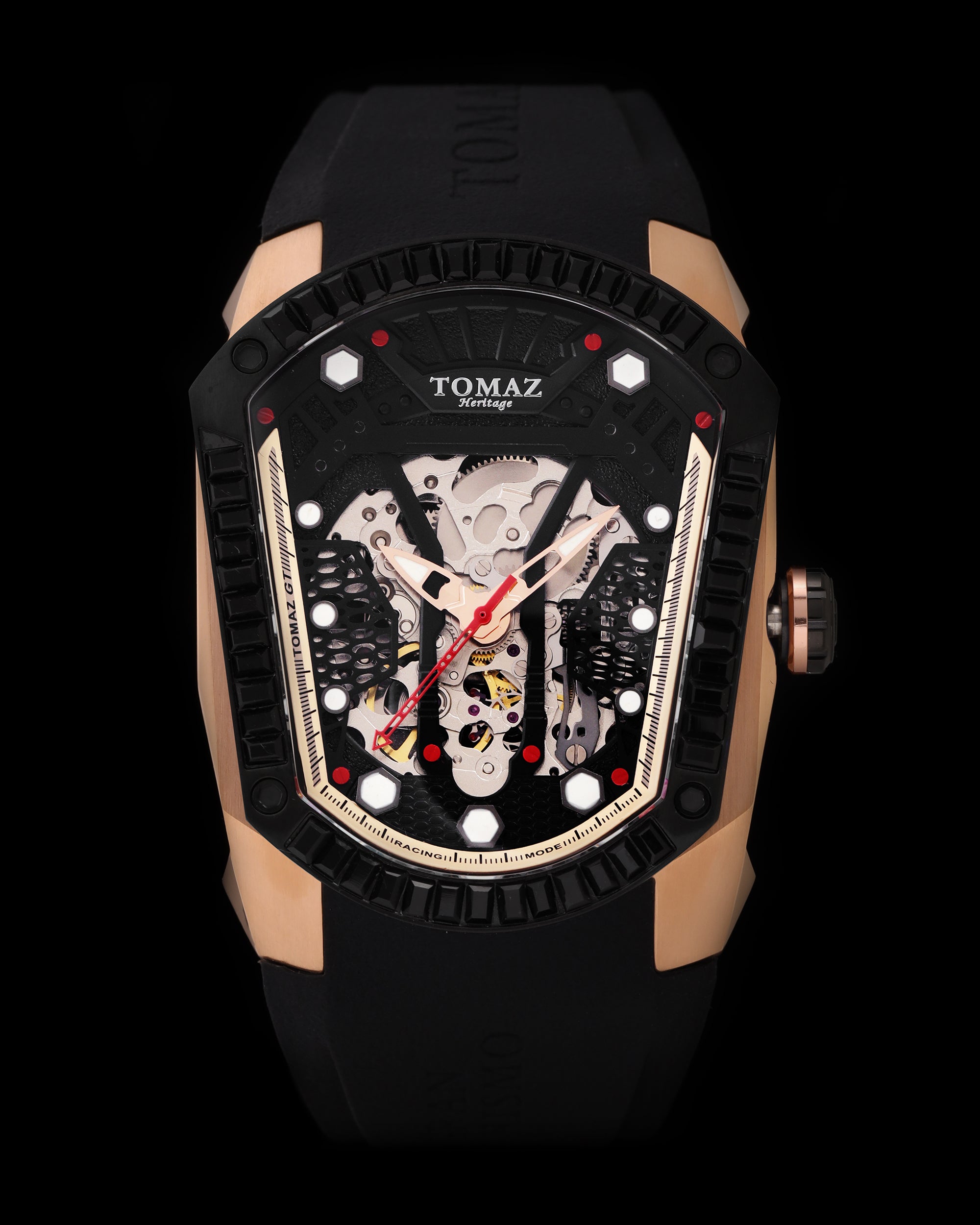 GT Skeleton TW028-D8 (Rosegold/Black) with Black Swarovski (Black Rubber Strap)