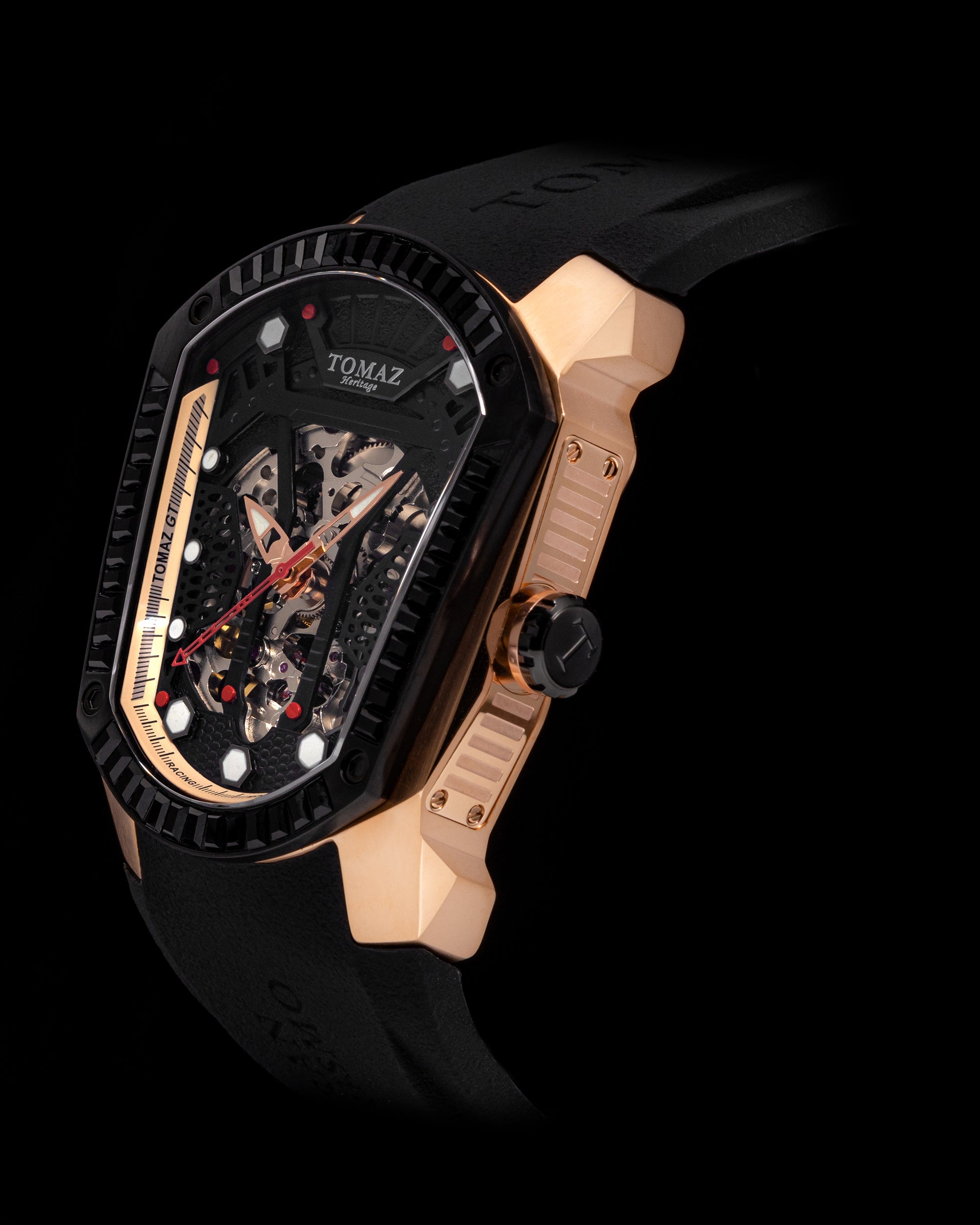 GT Skeleton TW028-D8 (Rosegold/Black) with Black Swarovski (Black Rubber Strap)