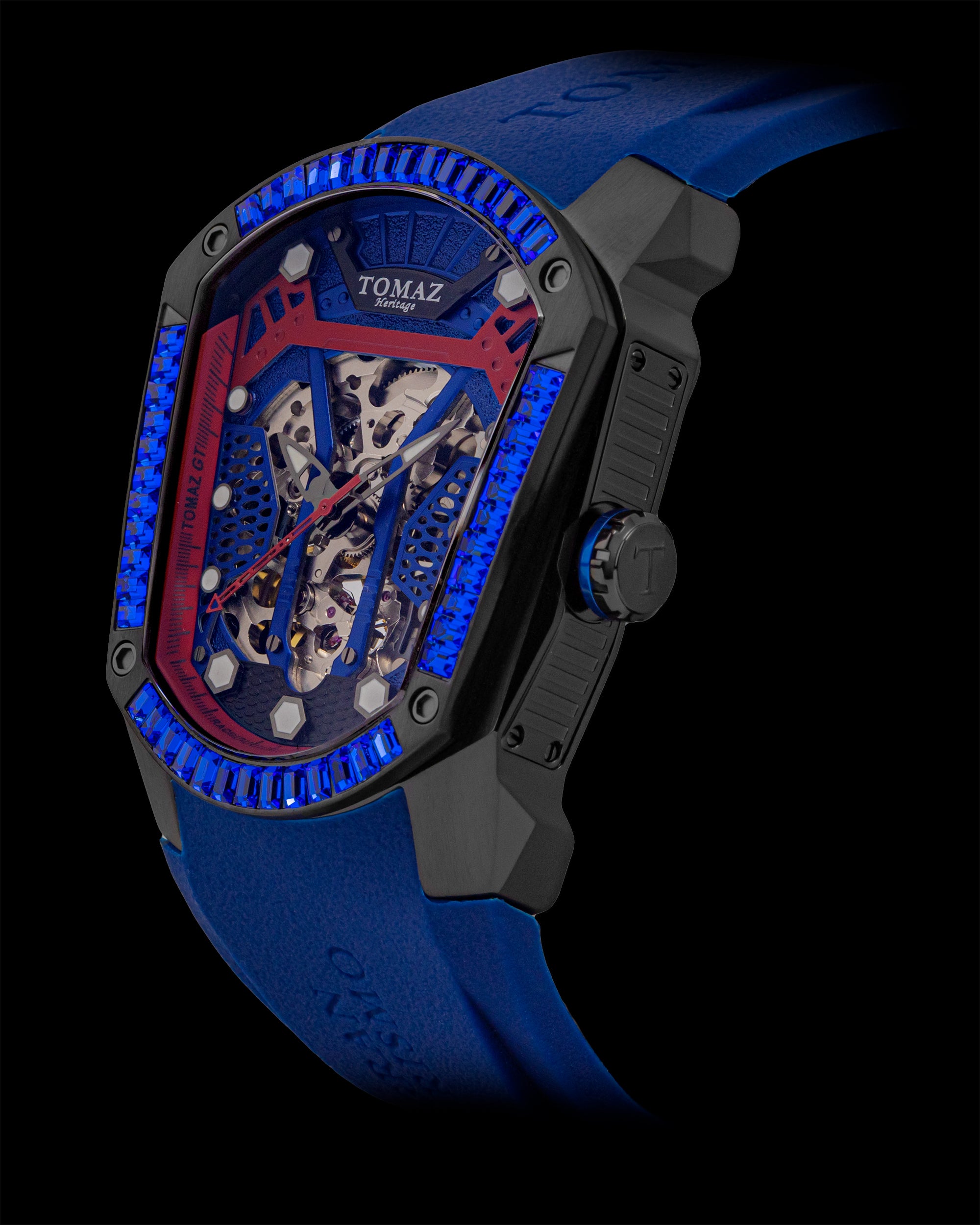GT Skeleton TW028-D9 (Black/Blue) with Blue Swarovski (Blue Rubber Strap)