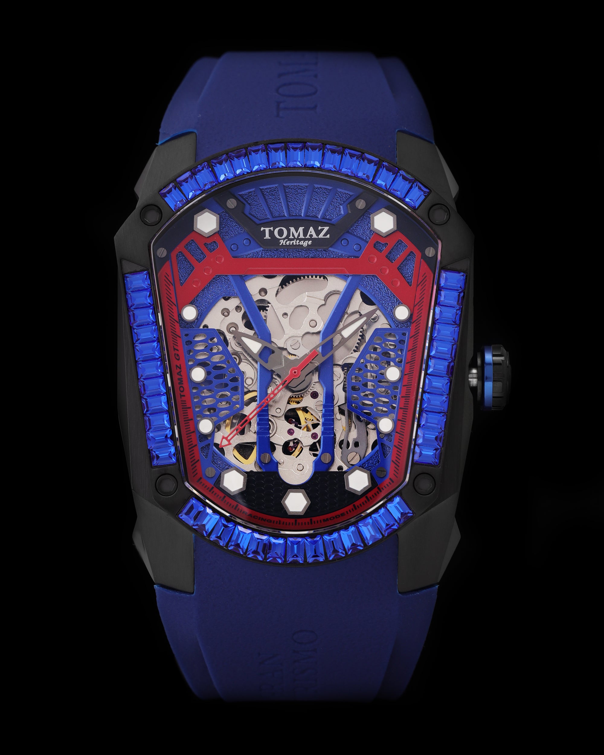 GT Skeleton TW028-D9 (Black/Blue) with Blue Swarovski (Blue Rubber Strap)