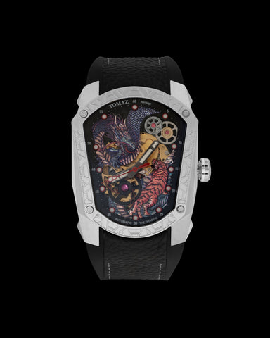 GT Dragon/Tiger TW028-ID2 (Perak/Hitam) dengan Tali Kulit Getah Hitam