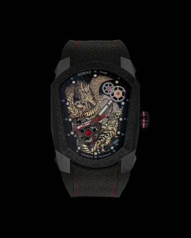 GT Dragon/Tiger TW028-ID5 (Black/Golden) with Black Rubber Leather Strap