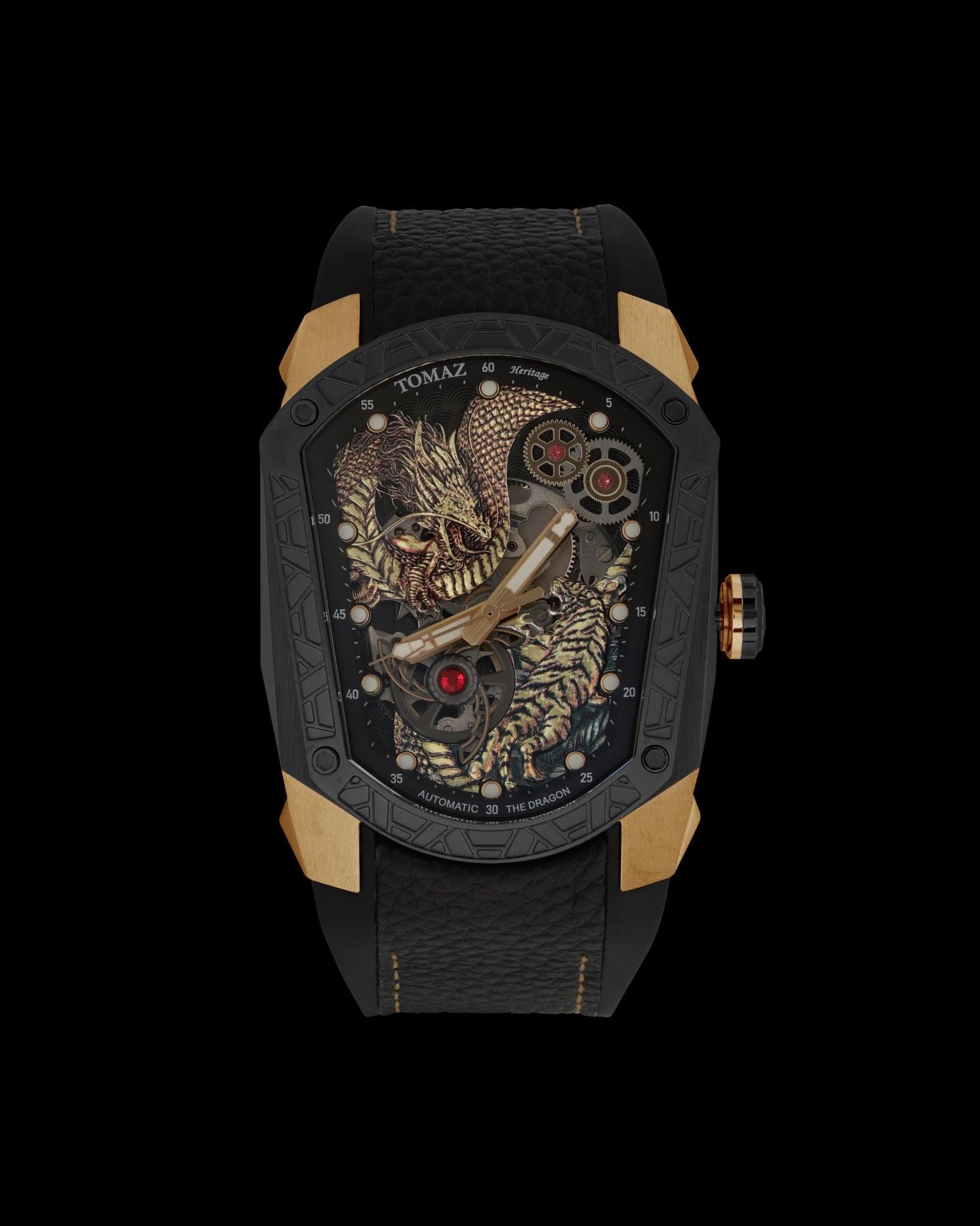 GT Dragon/Tiger TW028-ID6 (Golden/Black) with Black Rubber Leather Strap