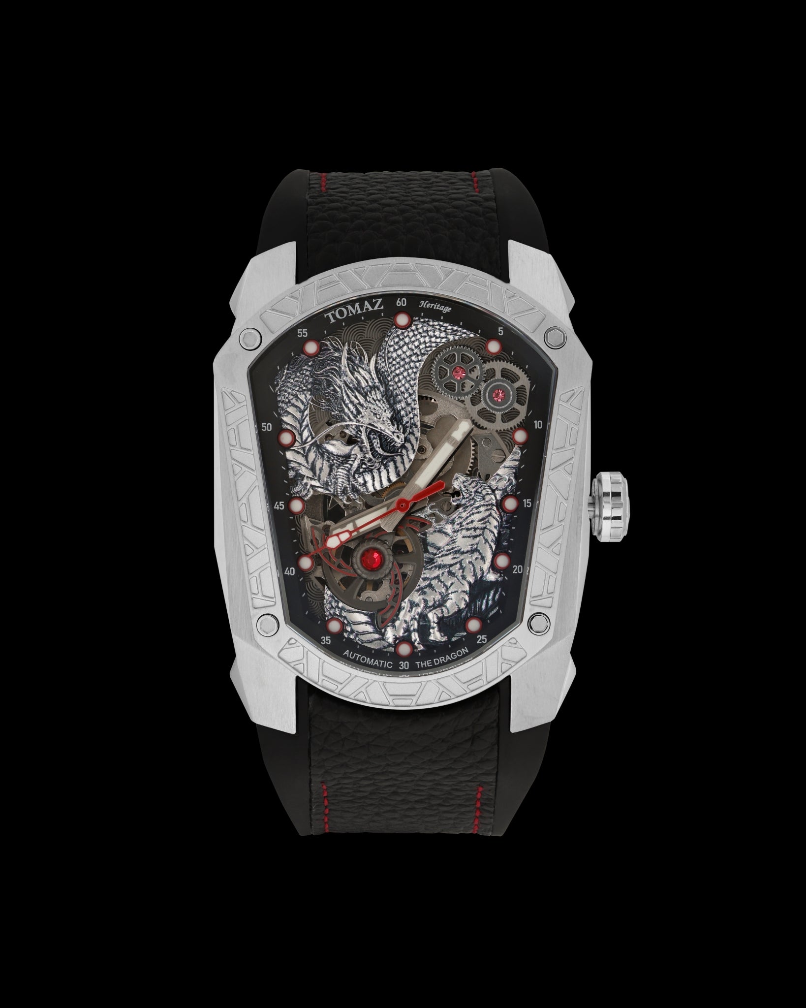 GT Dragon/Tiger TW028-ID7 (Silver/Black) with Black Rubber Leather Strap