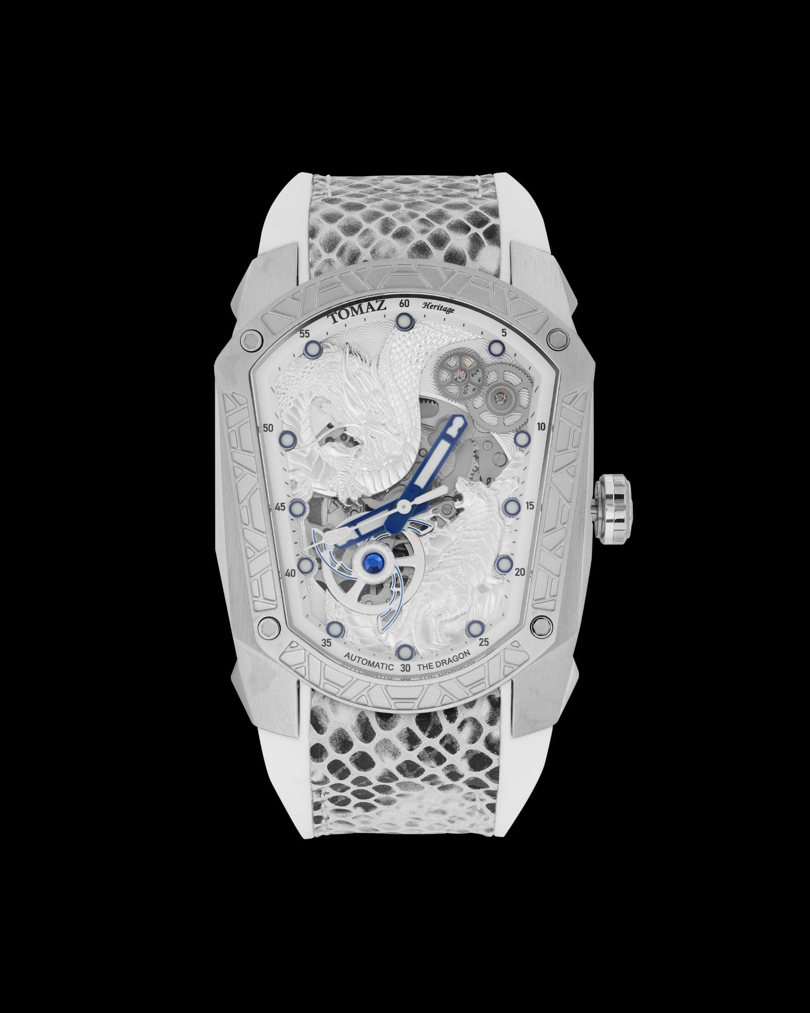 GT Dragon/Tiger TW028-ID8 (Silver/White) with White Rubber Leather Strap