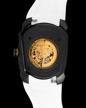 
                  
                    Load image into Gallery viewer, GT DRS Edition TW028C-D1 (Black/White) with White-Blue-Red Swarovski (White Rubber Strap)
                  
                