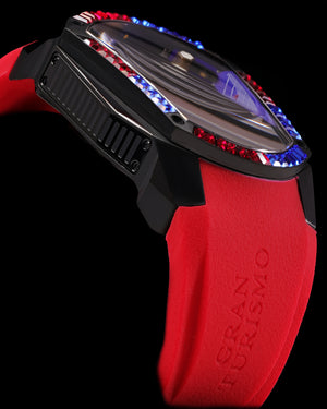 
                  
                    Load image into Gallery viewer, GT DRS Edition TW028C-D4 (Black/Red/Blue) with Red-Blue Swarovski (Red Rubber Strap)
                  
                