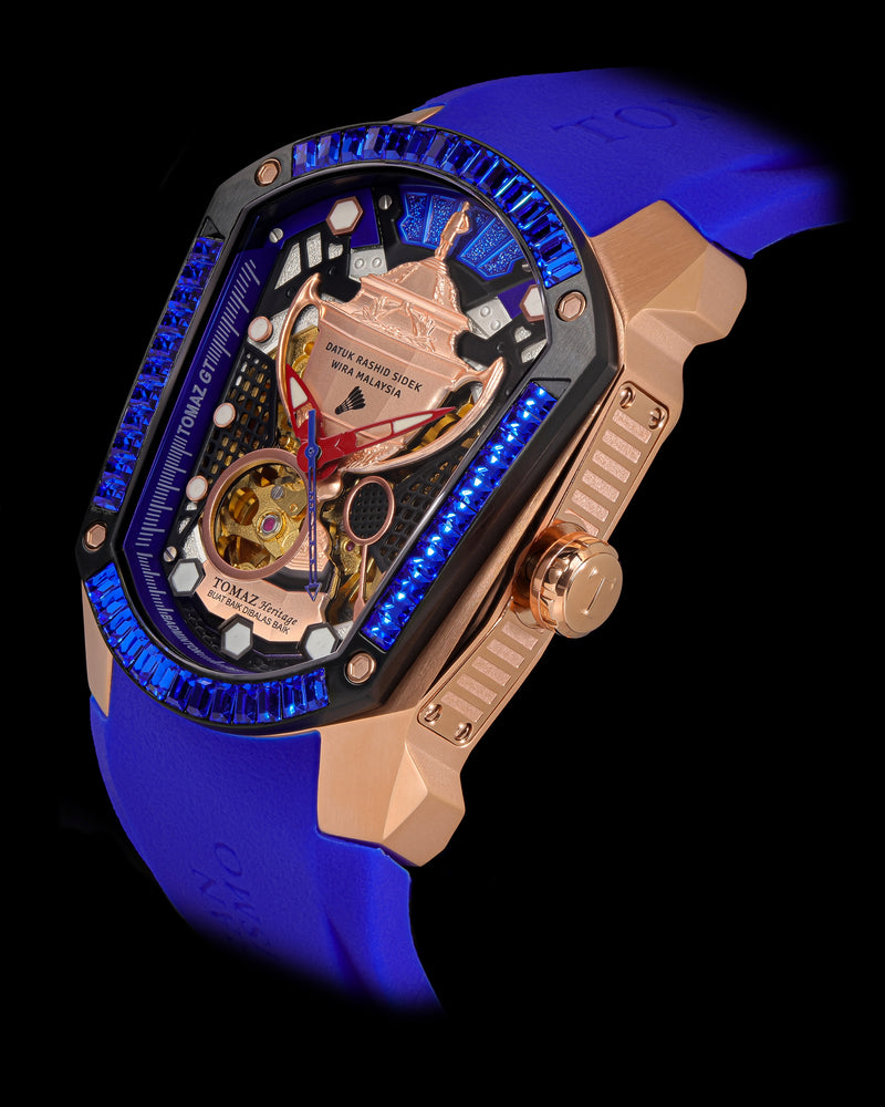 
                  
                    Load image into Gallery viewer, GT DRS Edition TW028C-D5 (Rosegold/Blue) with Blue Swarovski (Blue Rubber Strap)
                  
                