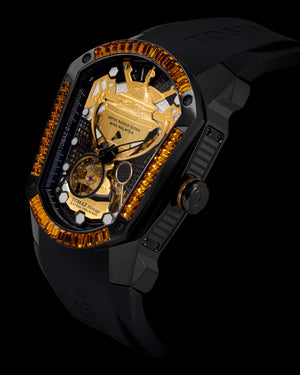 
                  
                    Load image into Gallery viewer, GT DRS Edition TW028C-D7 (Black/Gold) with Yellow Swarovski (Black Rubber Strap)
                  
                