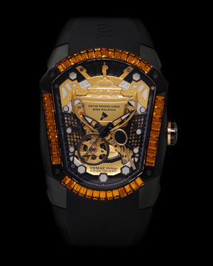 
                  
                    Load image into Gallery viewer, GT DRS Edition TW028C-D7 (Black/Gold) with Yellow Swarovski (Black Rubber Strap)
                  
                