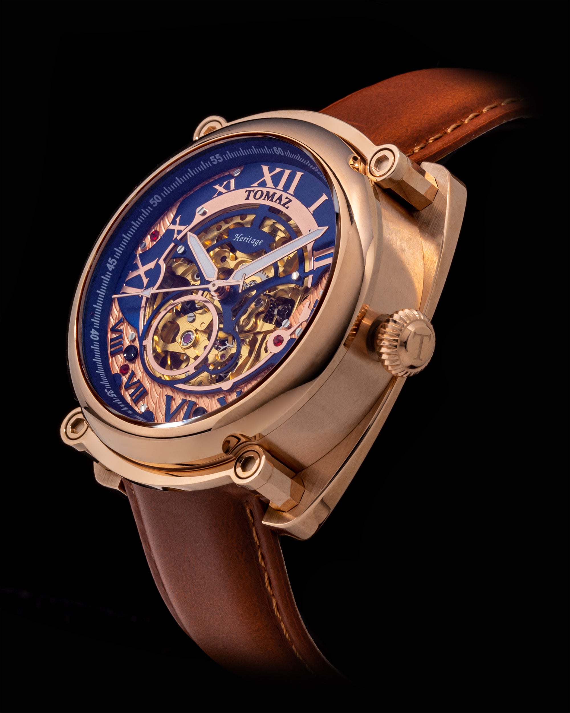 Xavier Automatic TW030-D12 (Rosegold/Blue) Brown Leather Strap