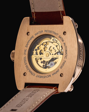 
                  
                    Load image into Gallery viewer, Xavier Automatic TW030-D12 (Rosegold/Blue) Brown Leather Strap
                  
                