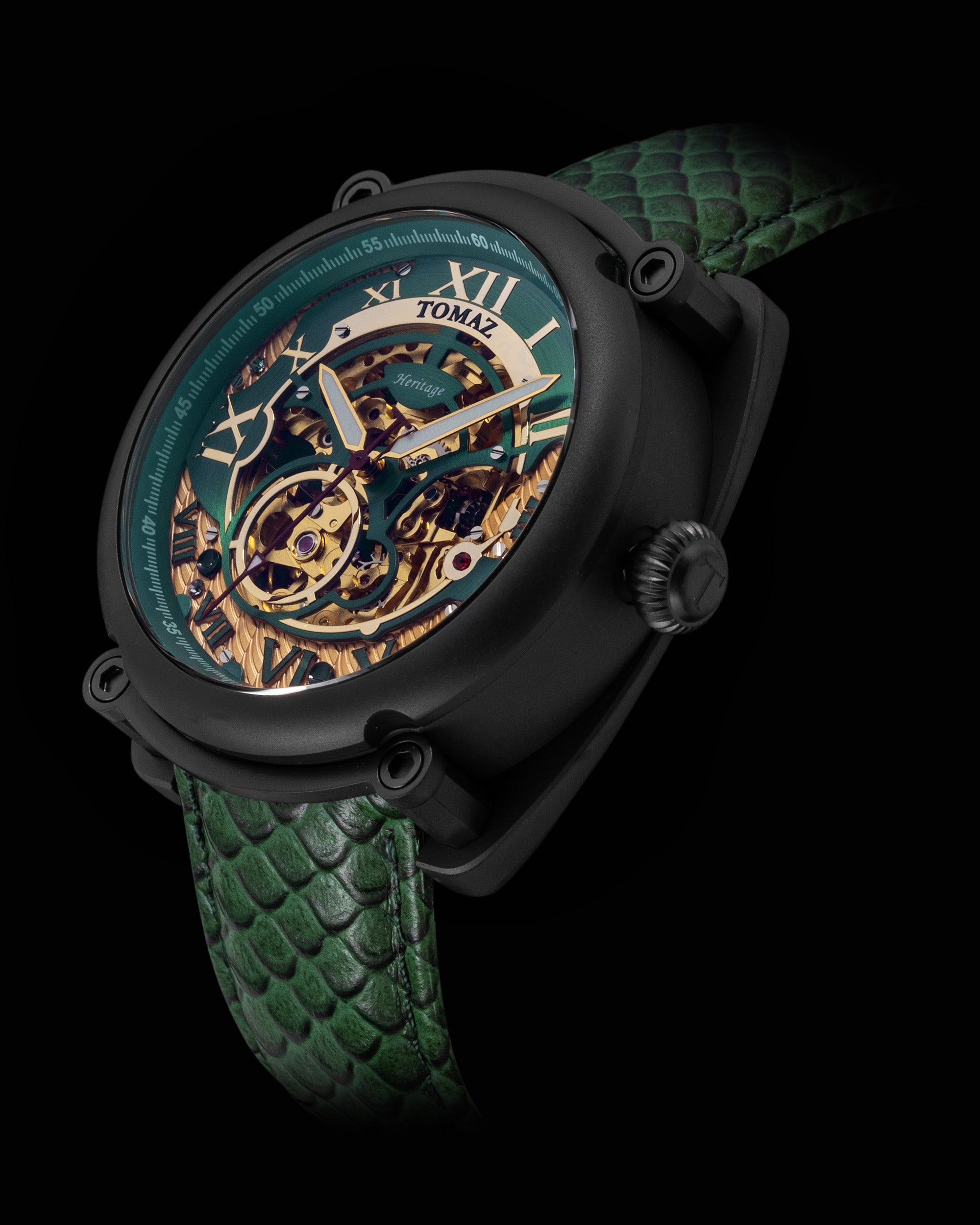 Xavier Automatic TW030-D16 (Black/Green) Green Salmon Leather Strap