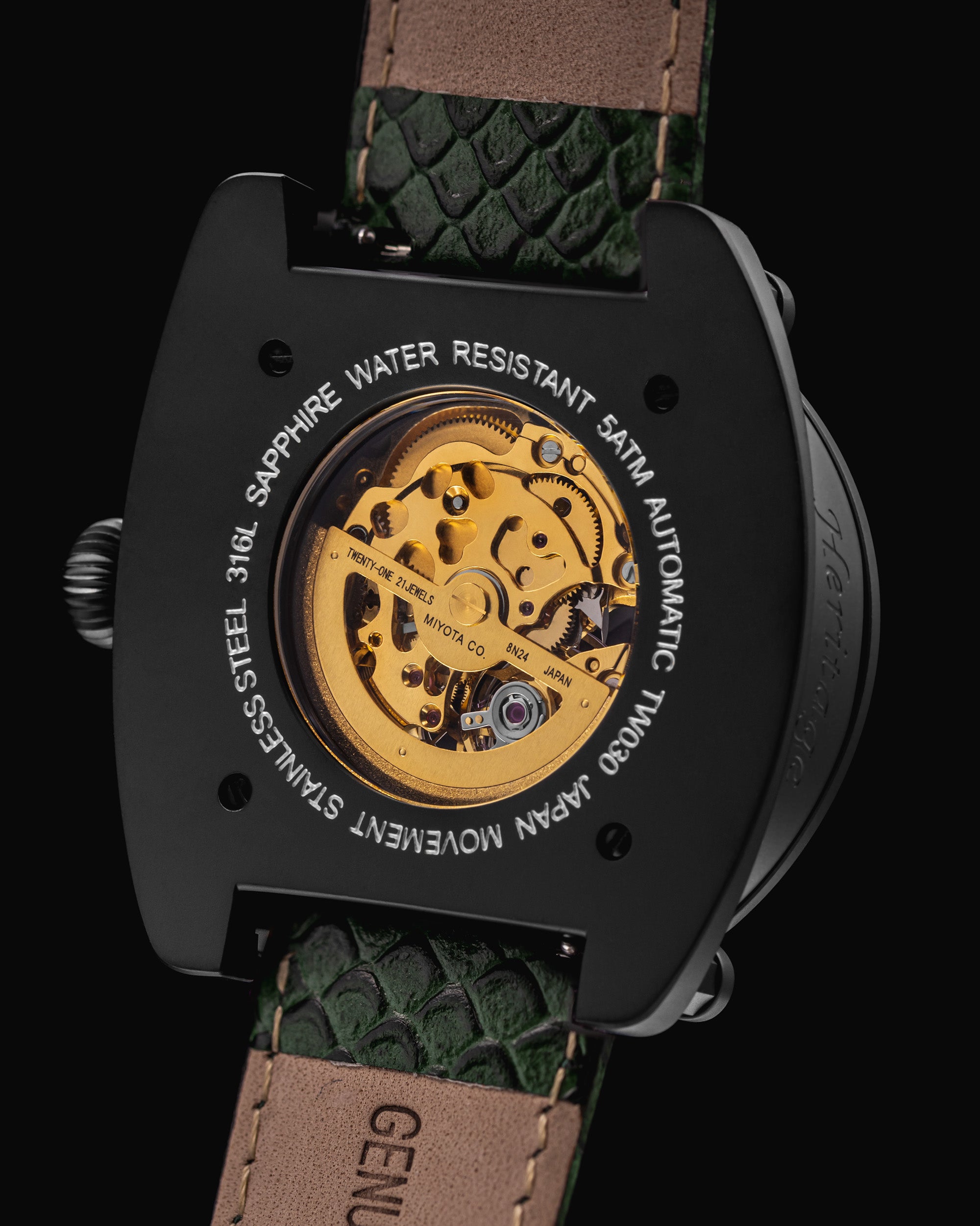 Xavier Automatik TW030-D16 (Hitam/Hijau) Tali Kulit Salmon Hijau