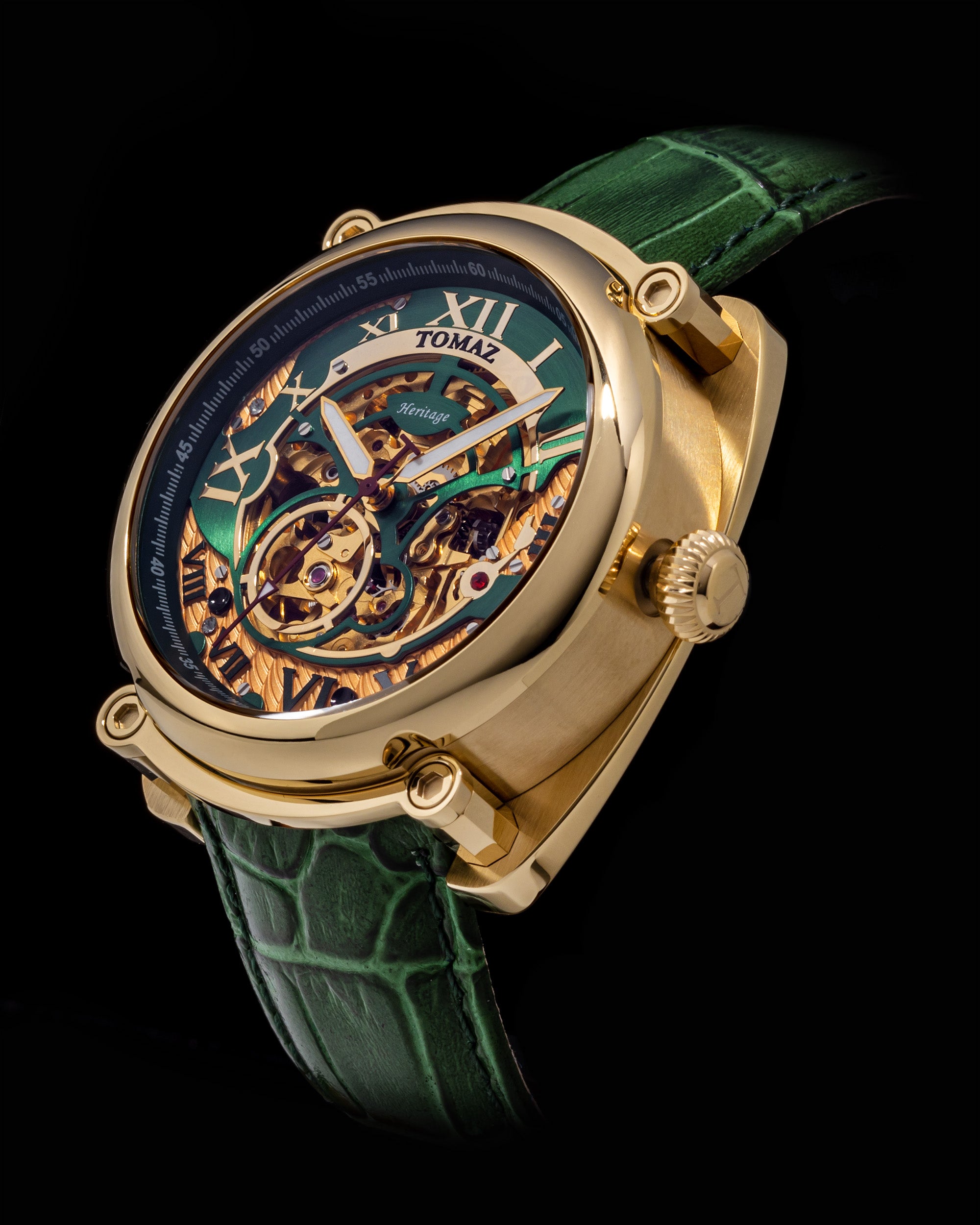 Xavier Automatic TW030-D19 (Gold/Green) Green Bamboo Leather Strap