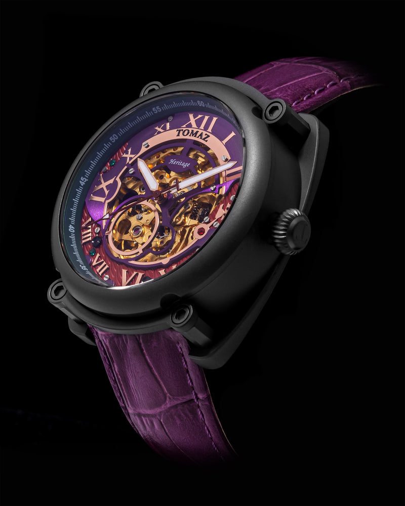 
                  
                    Load image into Gallery viewer, Xavier Automatic TW030-D15 (Black/Purple) Purple Bamboo Leather Strap
                  
                