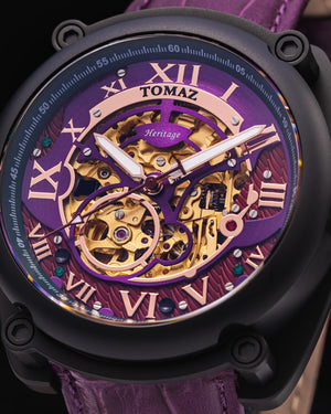 
                  
                    Load image into Gallery viewer, Xavier Automatic TW030-D15 (Black/Purple) Purple Bamboo Leather Strap
                  
                