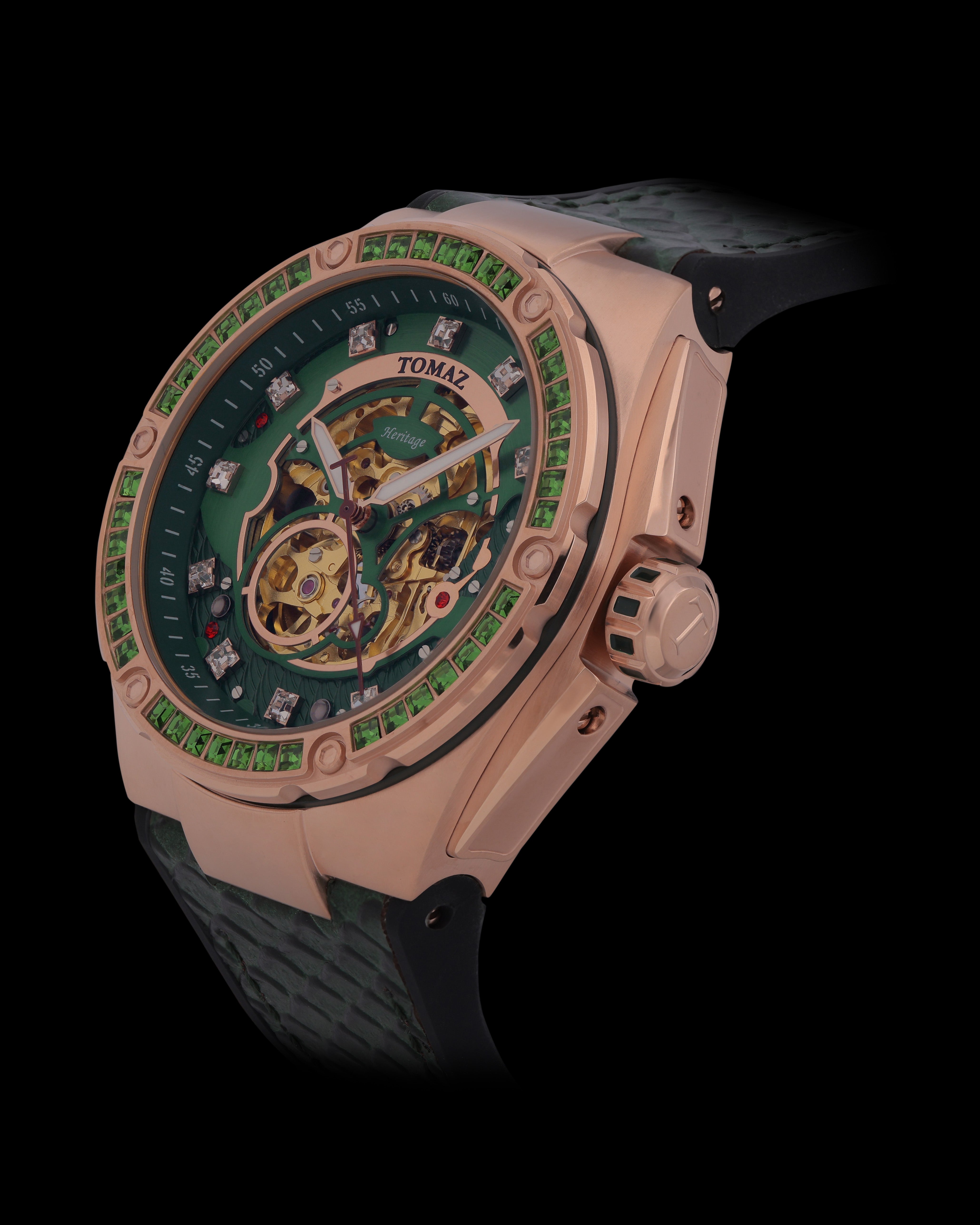 Xavier XL TW033-D15 (Rosegold/Green) with Green Swarovski (Green Leather Strap)