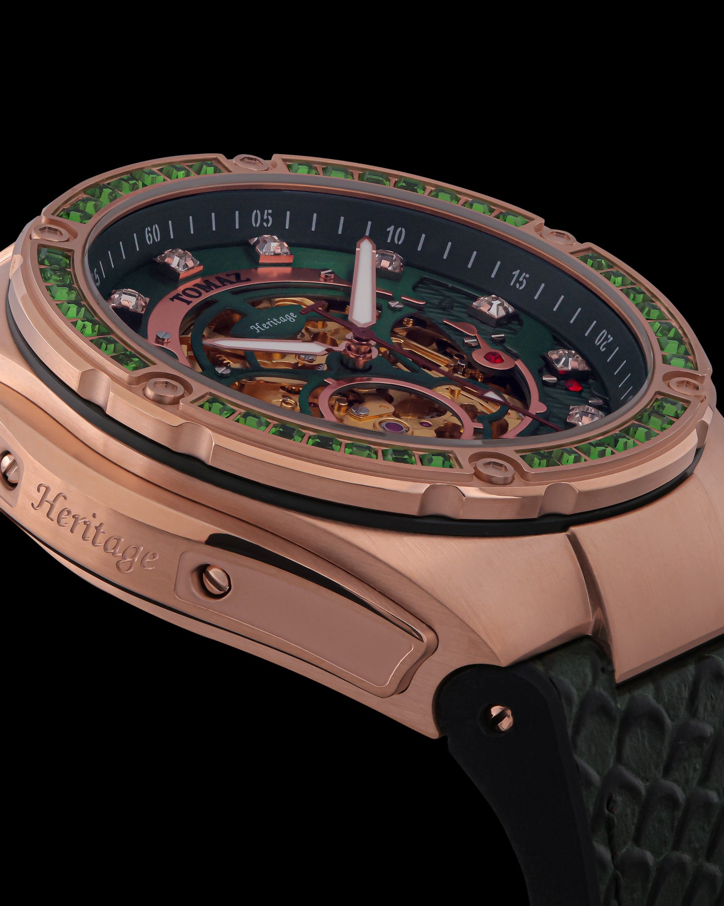 Xavier XL TW033-D15 (Rosegold/Green) with Green Swarovski (Green Leather Strap)