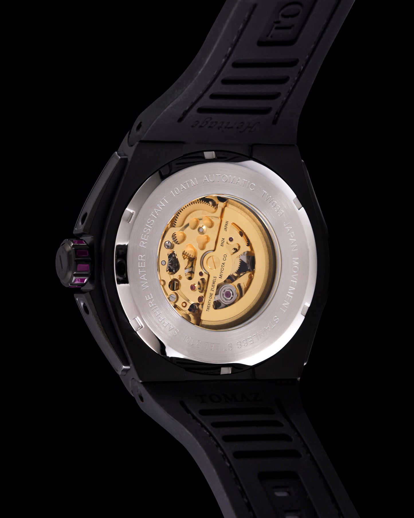 Xavier XL TW033-D2 (Black/Purple) with Purple Swarovski (Purple Bamboo Leather Strap)