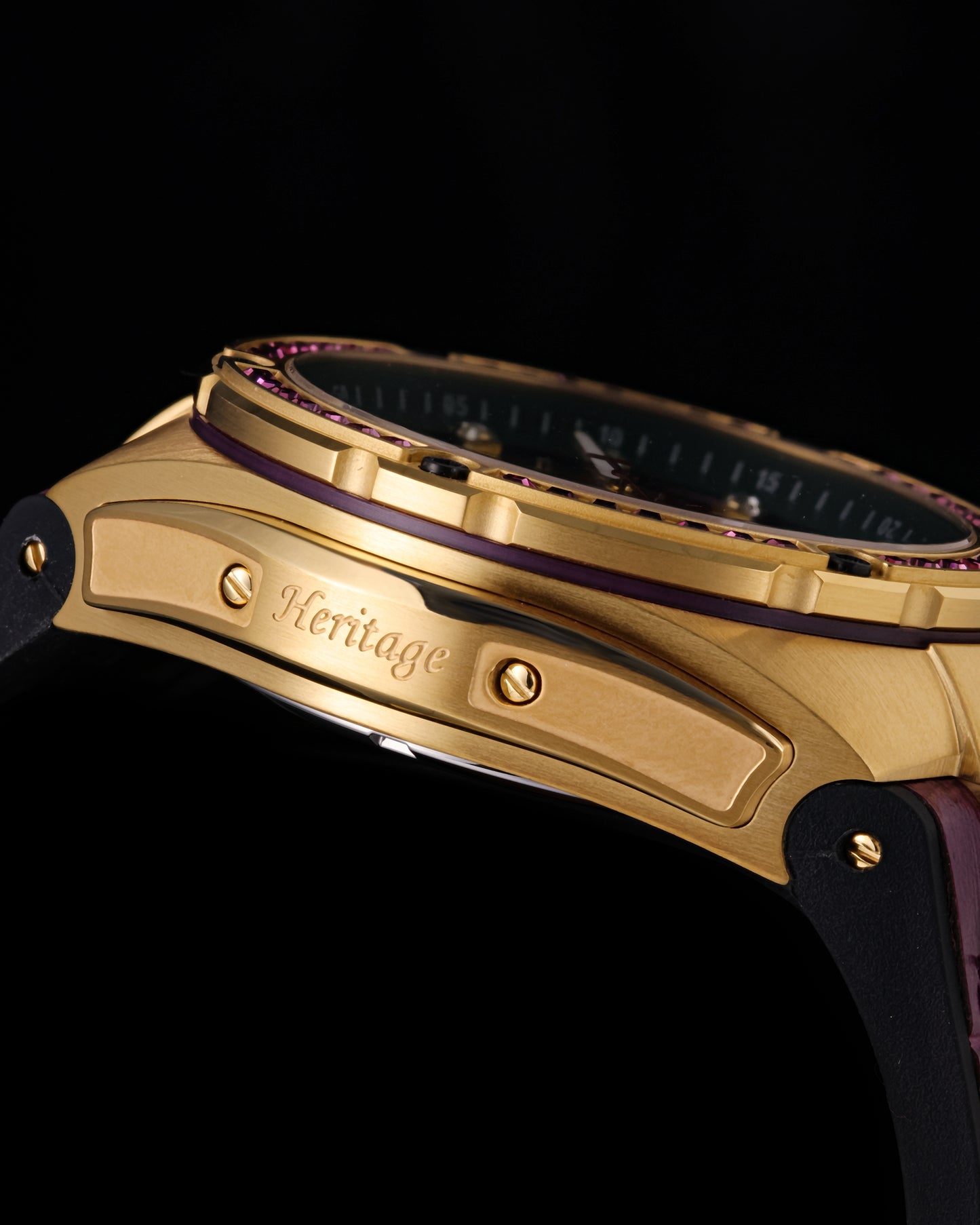 Xavier XL TW033-D6 (Gold/Purple) with Purple Swarovski (Purple Bamboo Leather  Strap)