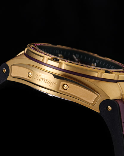 Xavier XL TW033-D6 (Gold/Purple) with Purple Swarovski (Purple Bamboo Leather  Strap)