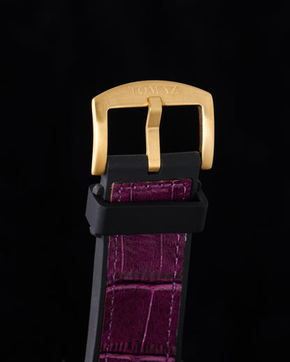 Xavier XL TW033-D6 (Gold/Purple) with Purple Swarovski (Purple Bamboo Leather  Strap)