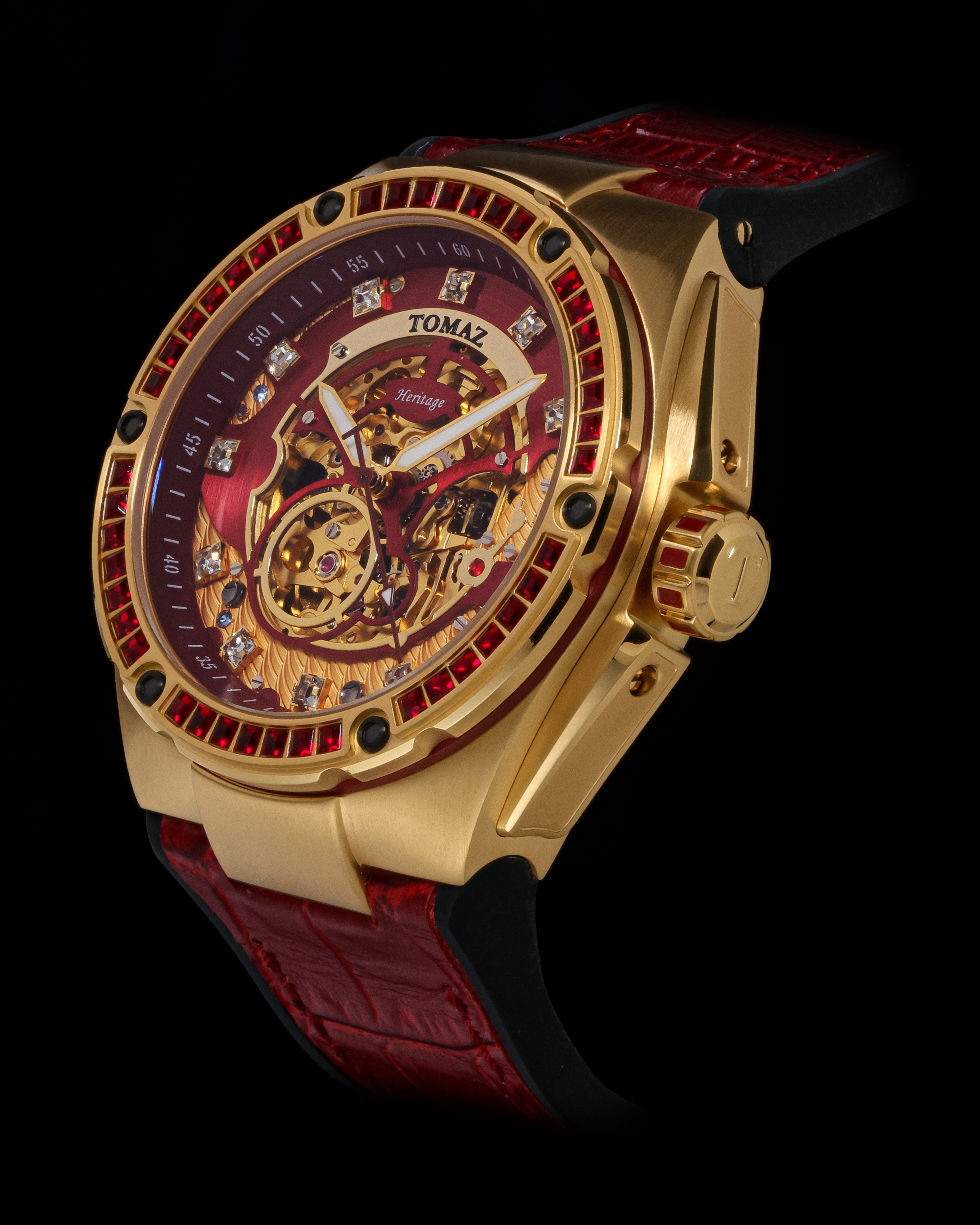 Xavier XL TW033-D7 (Gold/Red) with Red Swarovski (Red Bamboo Leather Strap)