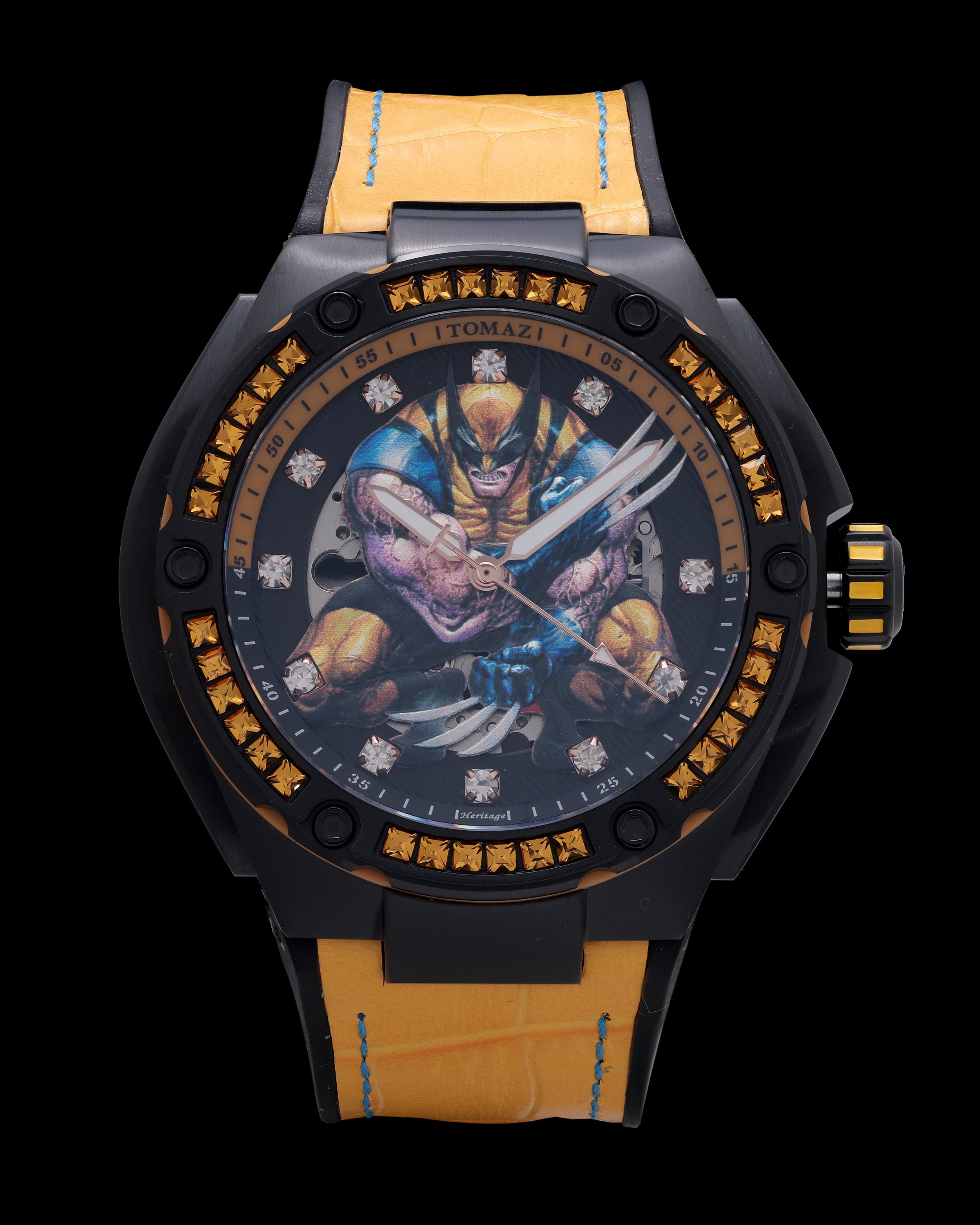 Marvel Wolverine TW037-TD1 (Black/Yellow) with Yellow Swarovski Crystal (Yellow Bamboo Leather with Silicone Strap)