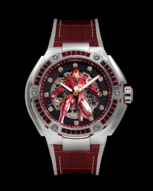 
                  
                    Load image into Gallery viewer, Marvel Iron Man TW037A-D4 (Silver/Red) with Red Swarovski Crystal (Red/Gray Silicone with Leather Bamboo Strap)
                  
                