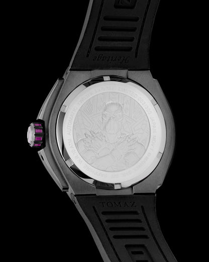 Marvel Black Panther TW037K-D2 (Metal Gun/Purple/Black) with Purple Crystal (Black Silicone with Leather Bamboo Strap)