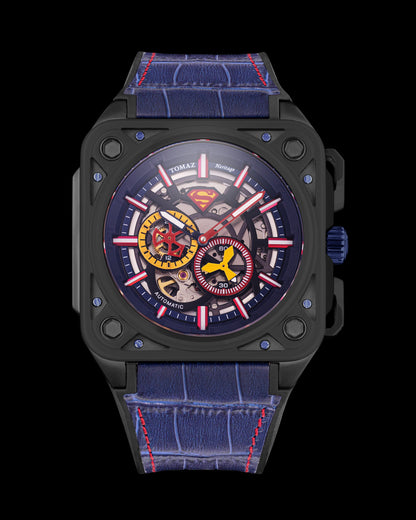 DC Superman TW039-SD1 (Navy/Metal) with Blue Silicone and Leather Bamboo Strap