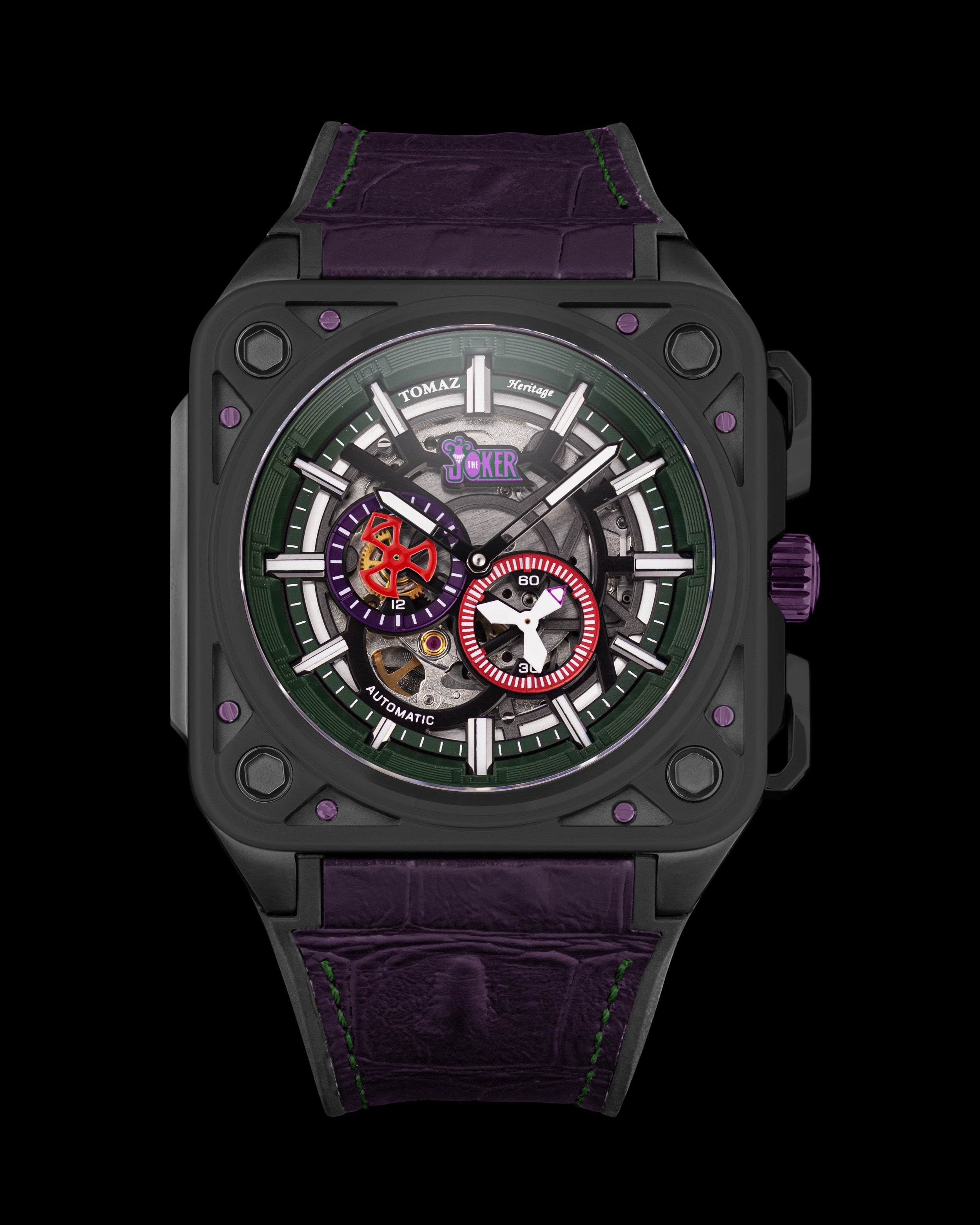 DC Joker TW039-TD1 (Green/Metal) with Purple Silicone and Leather Bamboo Strap