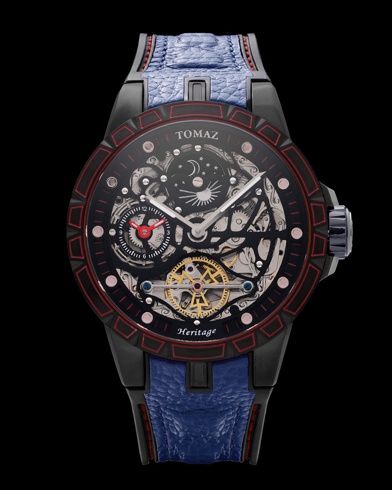 Tomaz TW051-D10 (Black/Red) with Blue Leather with Silicone Strap