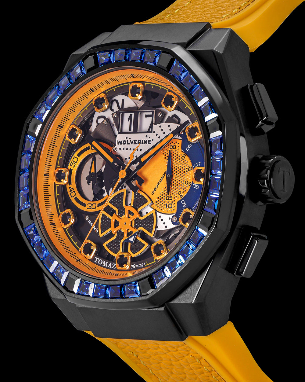 Marvel Wolverine TQ023K-D1 (Black/Yellow) with Blue Crystal (Yellow Leather with Silicone Strap)