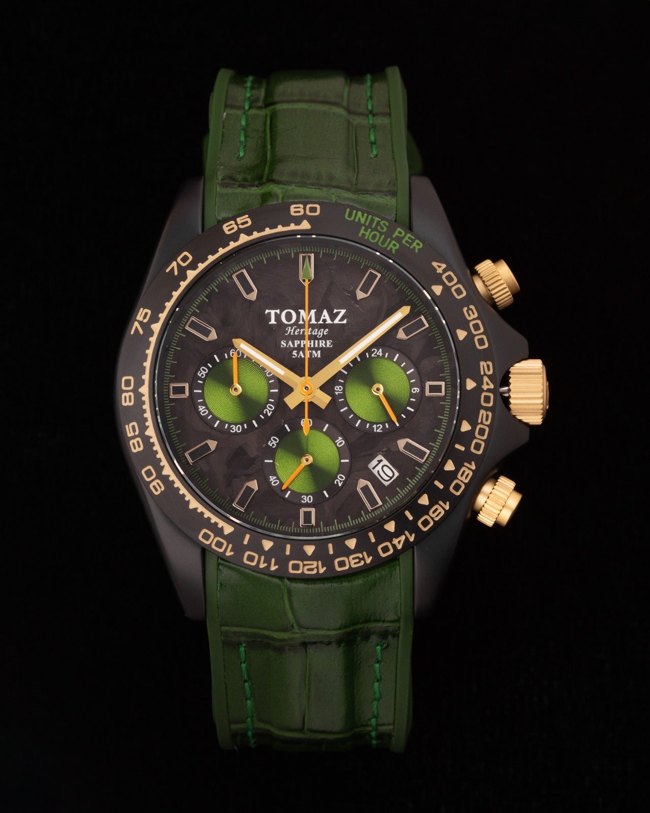 Tomaz Men's Watch GR02-AD22 (Black) Green Leather Strap