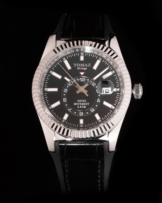 Tomaz Men's Watch G4M-AD1 (Silver/Black) Black Leather Strap