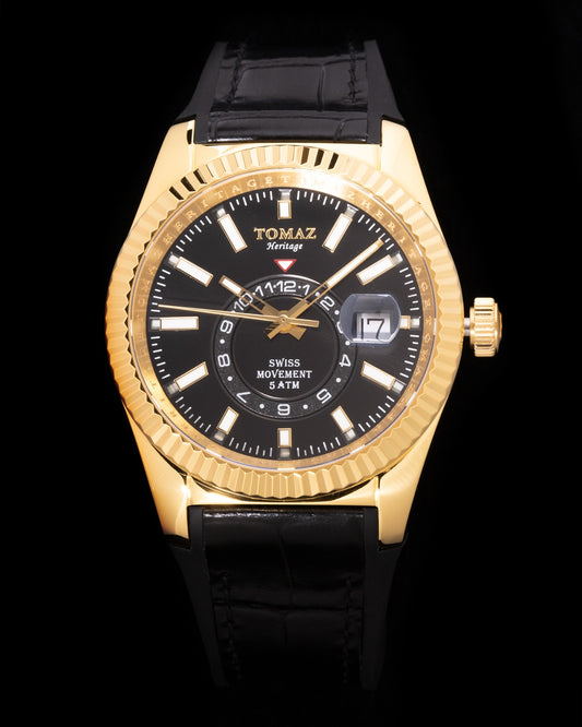 Tomaz Men's Watch G4M-AD2 (Golden/Black) Black Leather Strap