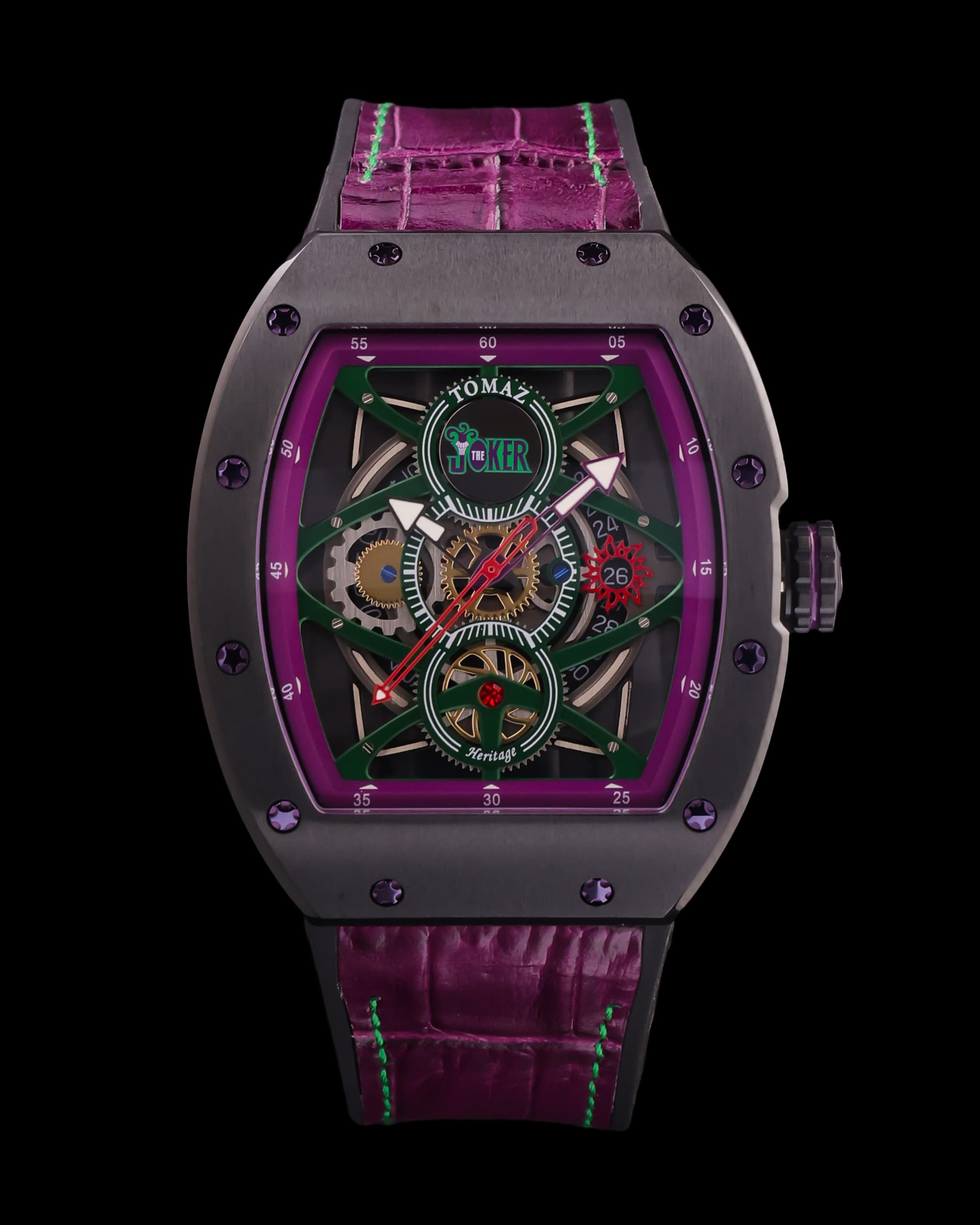 DC Joker TQ039-ND1 (Black/Purple) with Purple Bamboo Silicone and Leather Strap