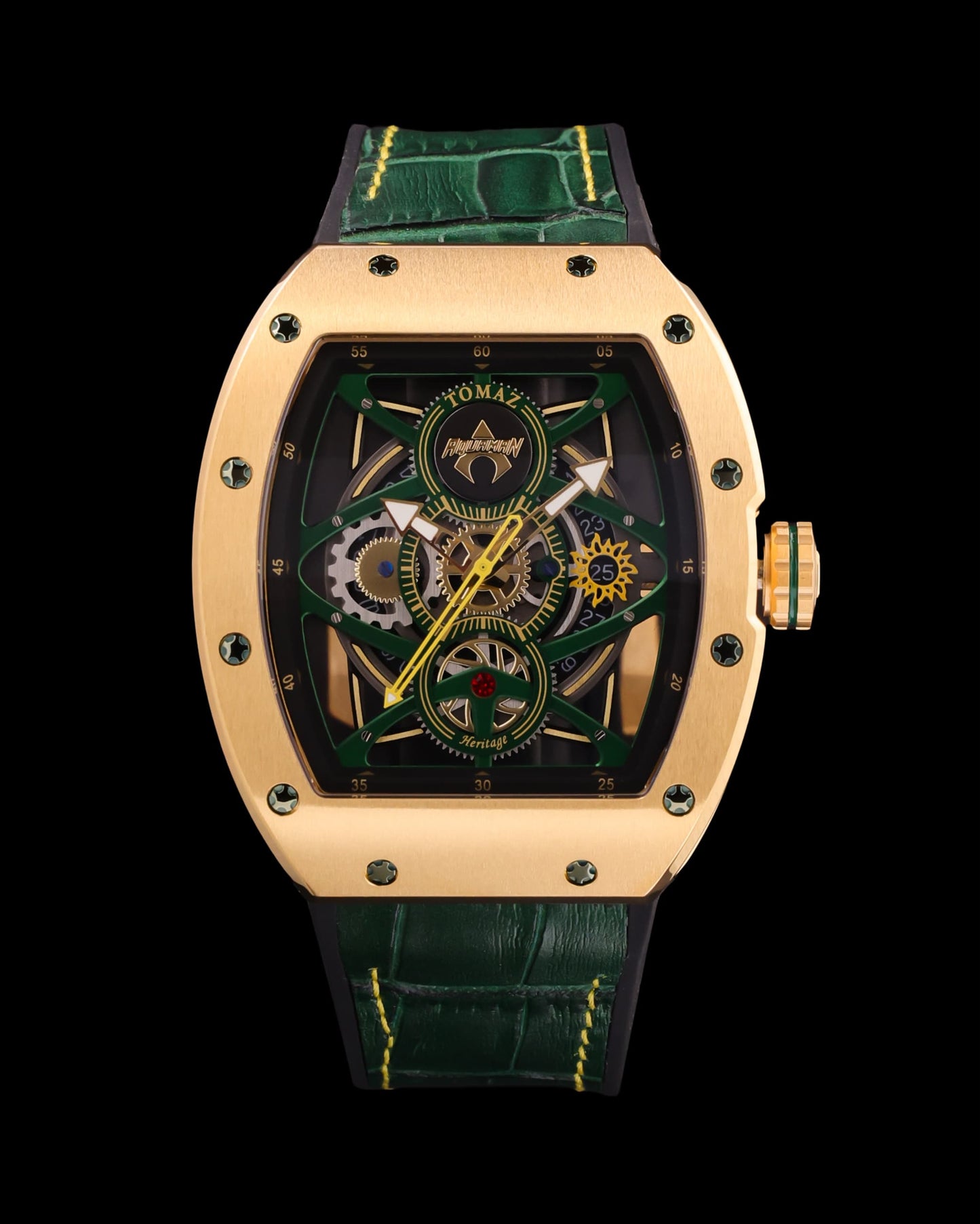 DC Aquaman TQ039-LD1 (Gold/Green) with Green Bamboo Silicone and Leather Strap