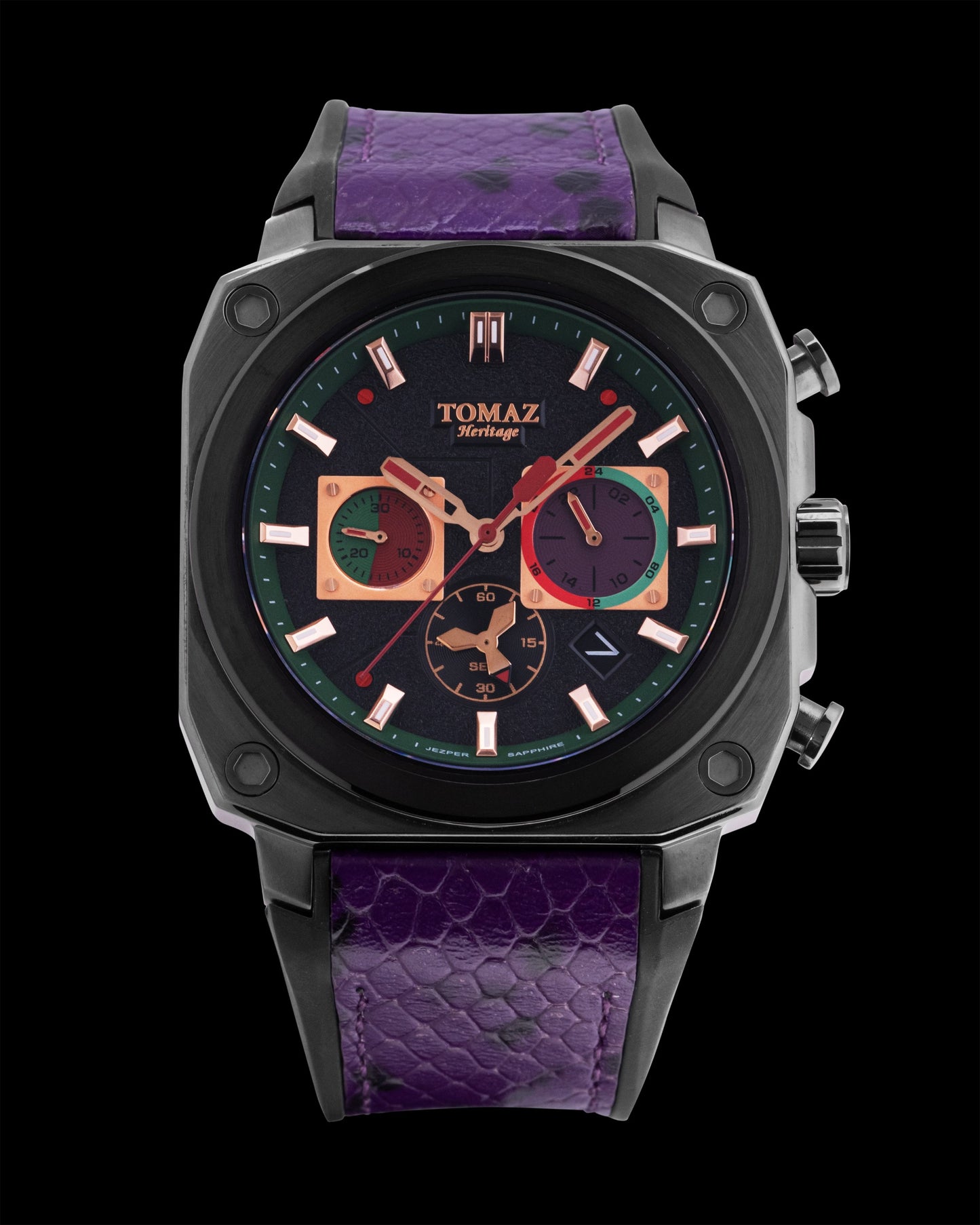 Jezper TQ021B-D1101 (Black) with Purple Bamboo Silicon Leather Strap