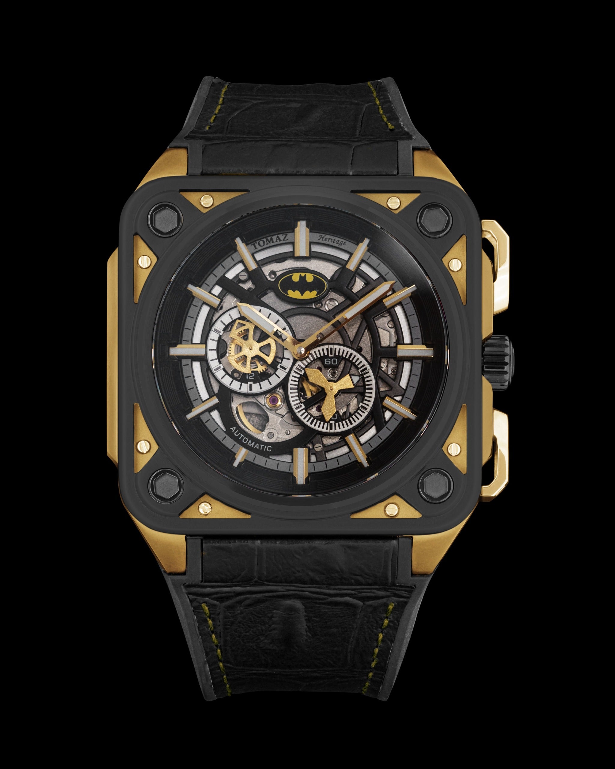 DC Batman TW039-RD1 (Gold/Metal) with Black Silicone and Black Leather ...