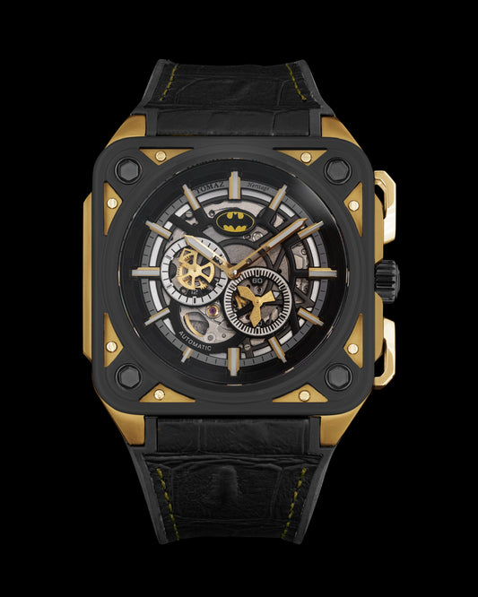 DC Batman TW039-RD1 (Gold/Metal) with Black Silicone and Black Leather Bamboo Strap