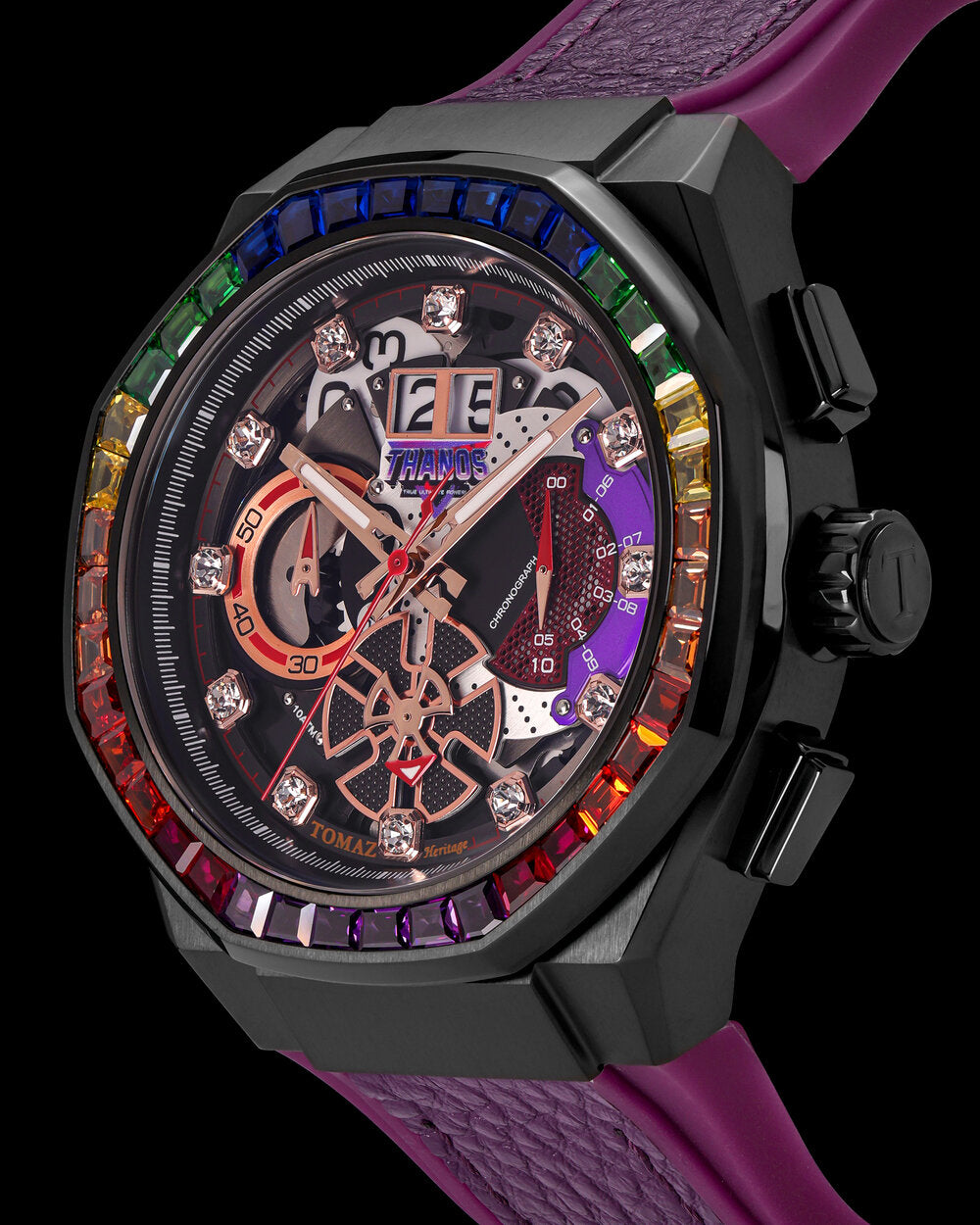 Marvel Thanos TQ023I-D2 (Black) with Rainbow Crystal (Purple Leather with Silicone Strap)