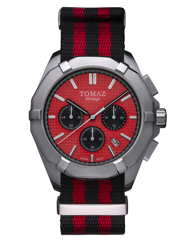 Tomaz Men's Watch TW008 (Silver/Red) Red Black Nato Strap